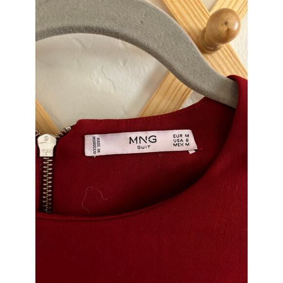 Mango Mini Dress Women's 6 Red Flared Long Sleeve Round Neck - Picture 6 of 8